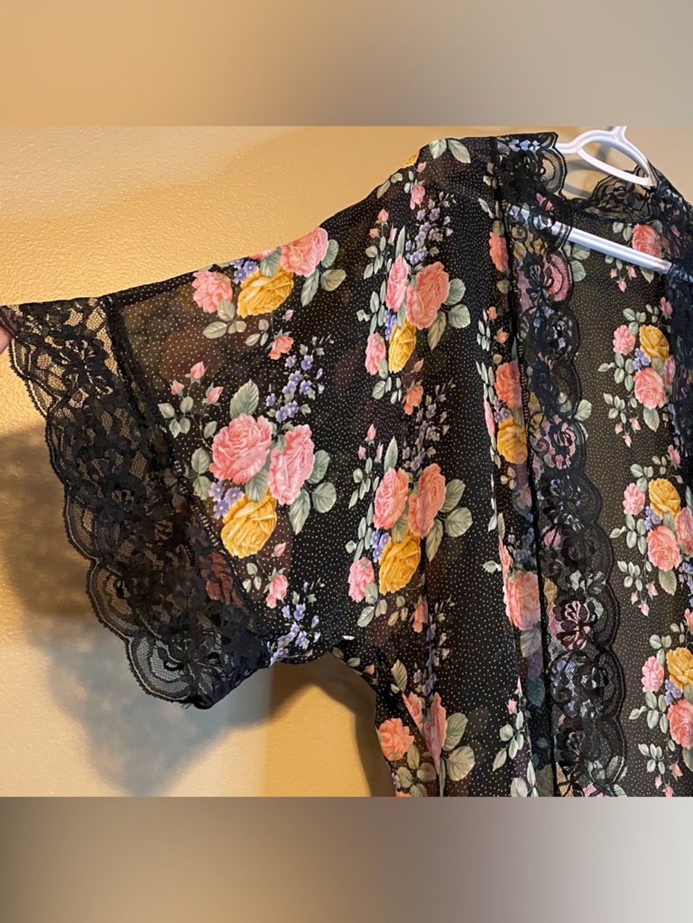 Vintage 1980’s Erica Taylor 2 Piece Floral Lace Sheer Teddy Romper & Robe Set - Picture 13 of 15